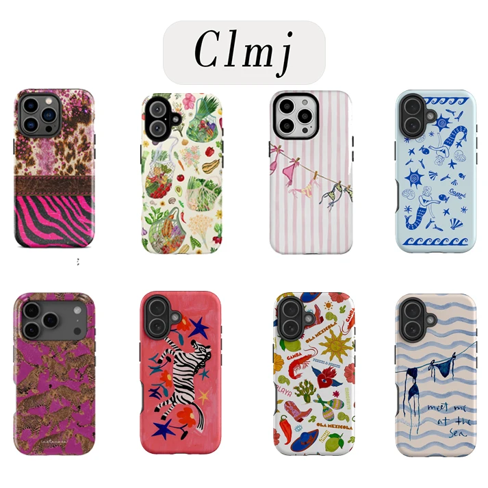 Funda de teléfono de lujo Clmj con bonitos dibujos de garabatos para iPhone 17 16e 16 15 14 13 12 11 X XR XSMAX 8 Air Pro Max Plus cubierta de doble capa