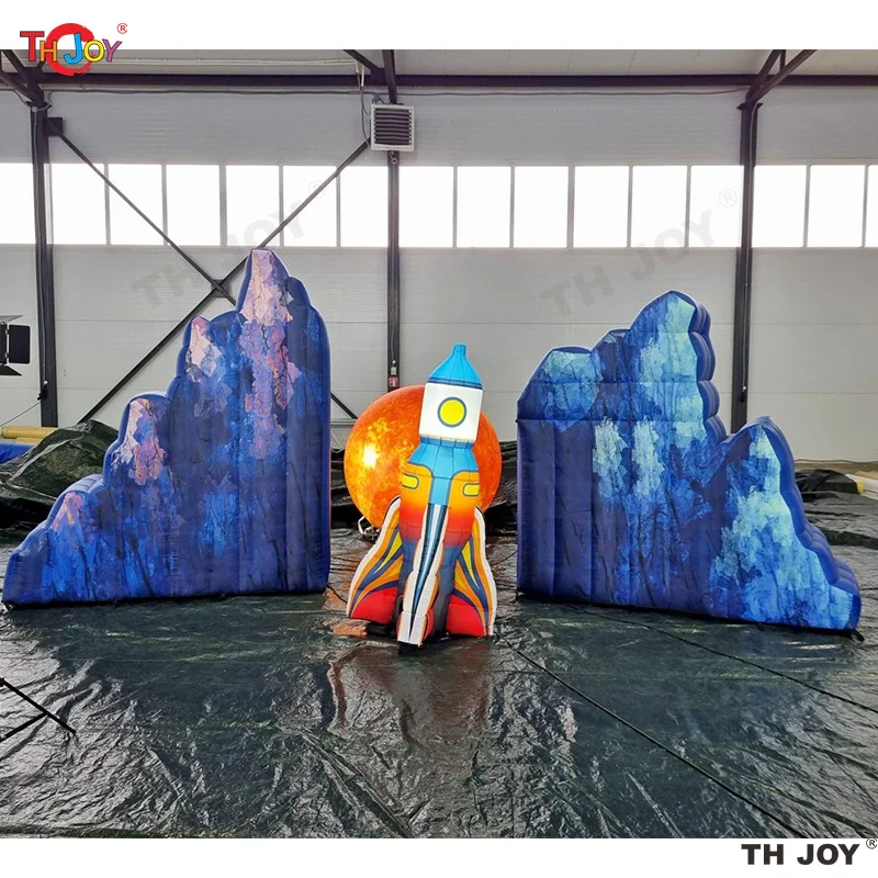 6m wide Inflatable Rock Mountain Stone Hills With Sun and Rocket