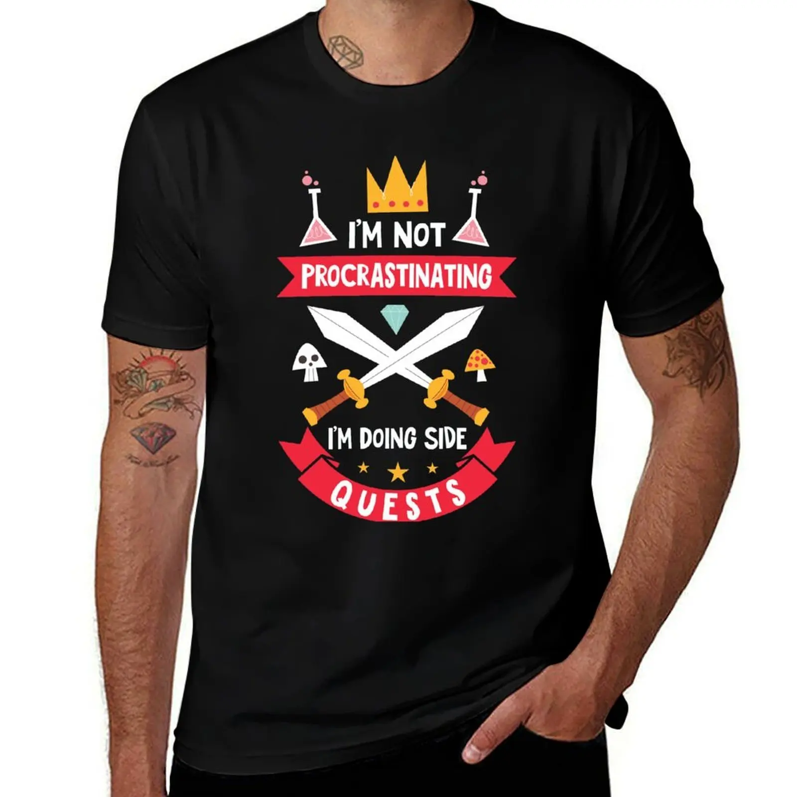 I'm Not Procrastinating I'm Doing Side Quests - Funny RPG Gamer T-Shirt Basic Short Sleeve T-Shirt for Men