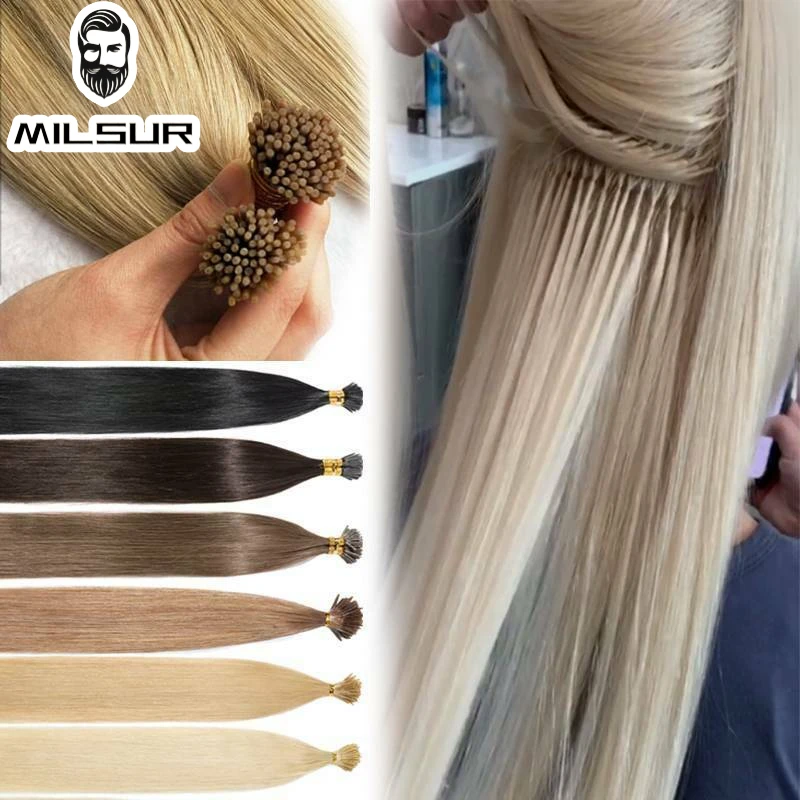 Straight I Tip Human Hair Extension 1.2cm Keratin Natural Hair Extension Nail Bond Capsule NonRemy 50/100 Strands 12-26inches