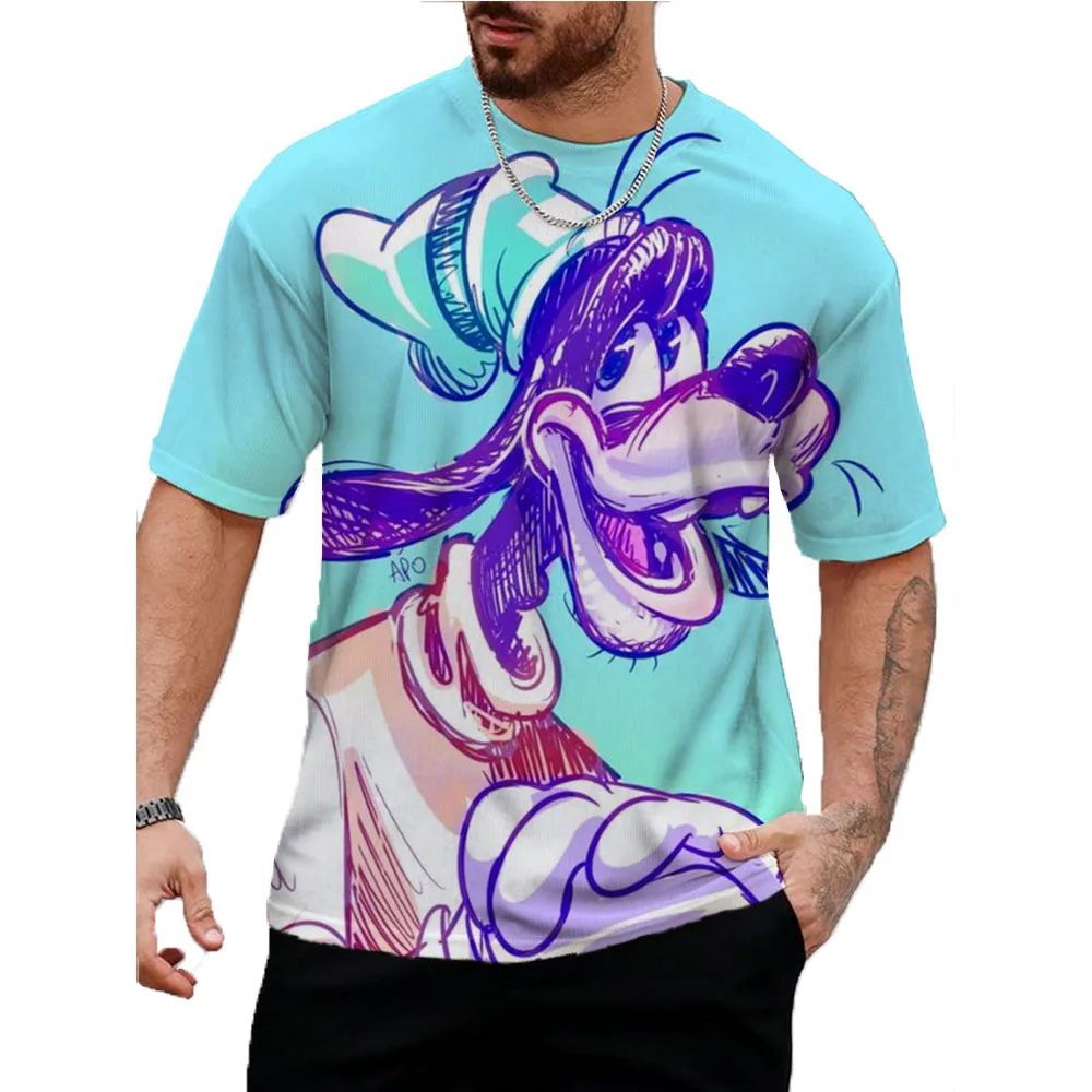 Disney Goofy Fun Print T-shirt Fashion men's Round Neck T-shirt New Casual Cartoon Pattern Handsome men's Quick Drying T-shirts