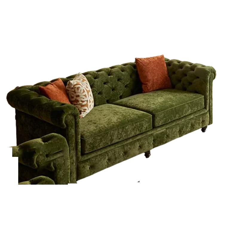 Elegant European Velvet Sofa Fabric Lounge Green Apartment Modern Lazy Couch Luxury Italian Sitting Divano Living Room Furniture