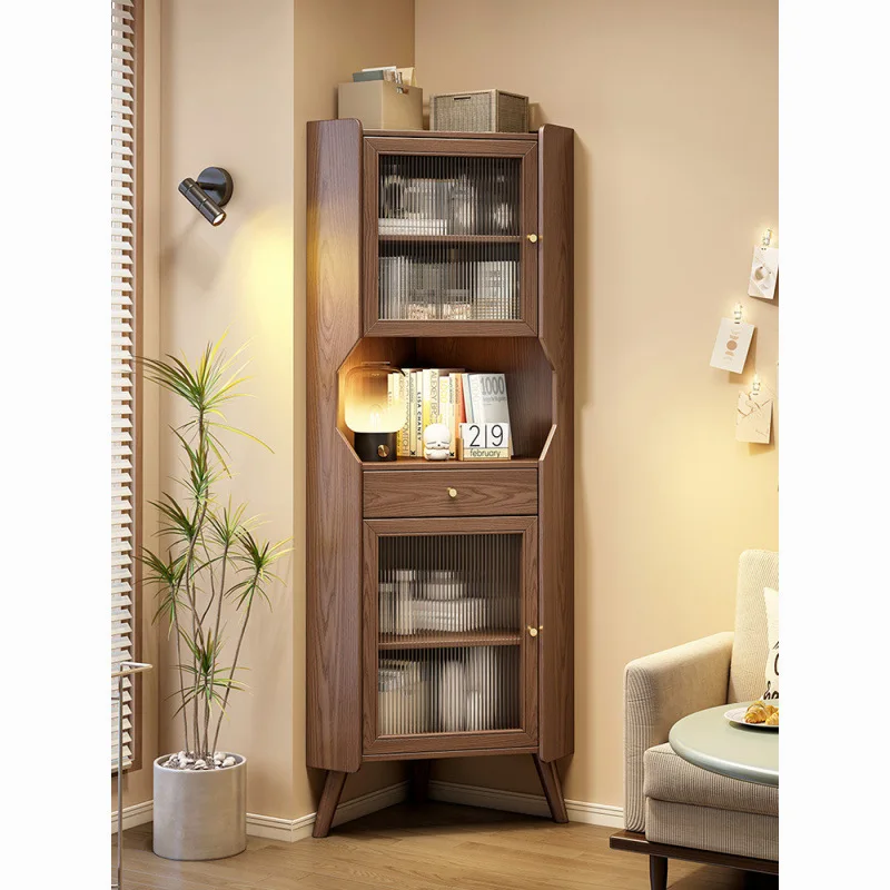 خزانة زاوية مثلثة من الخشب الصلب، خزانة زاوية للأريكة، زاوية جانبية على الحائط، رف صغير لغرفة المعيشة، جانب الطعام