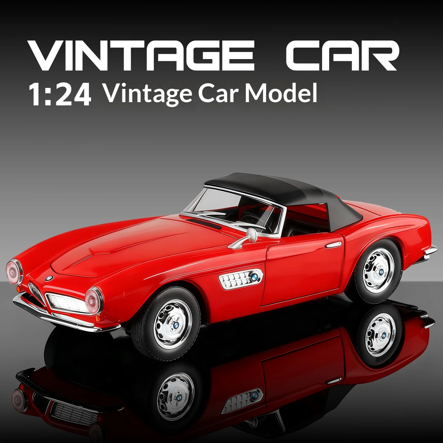 

Масштабная модель автомобиля BMW 507 (1:24) из сплава, с имитацией звука и света, литой металлический корпус, коллекционная игрушка, подарок для детей, праздничное украшение