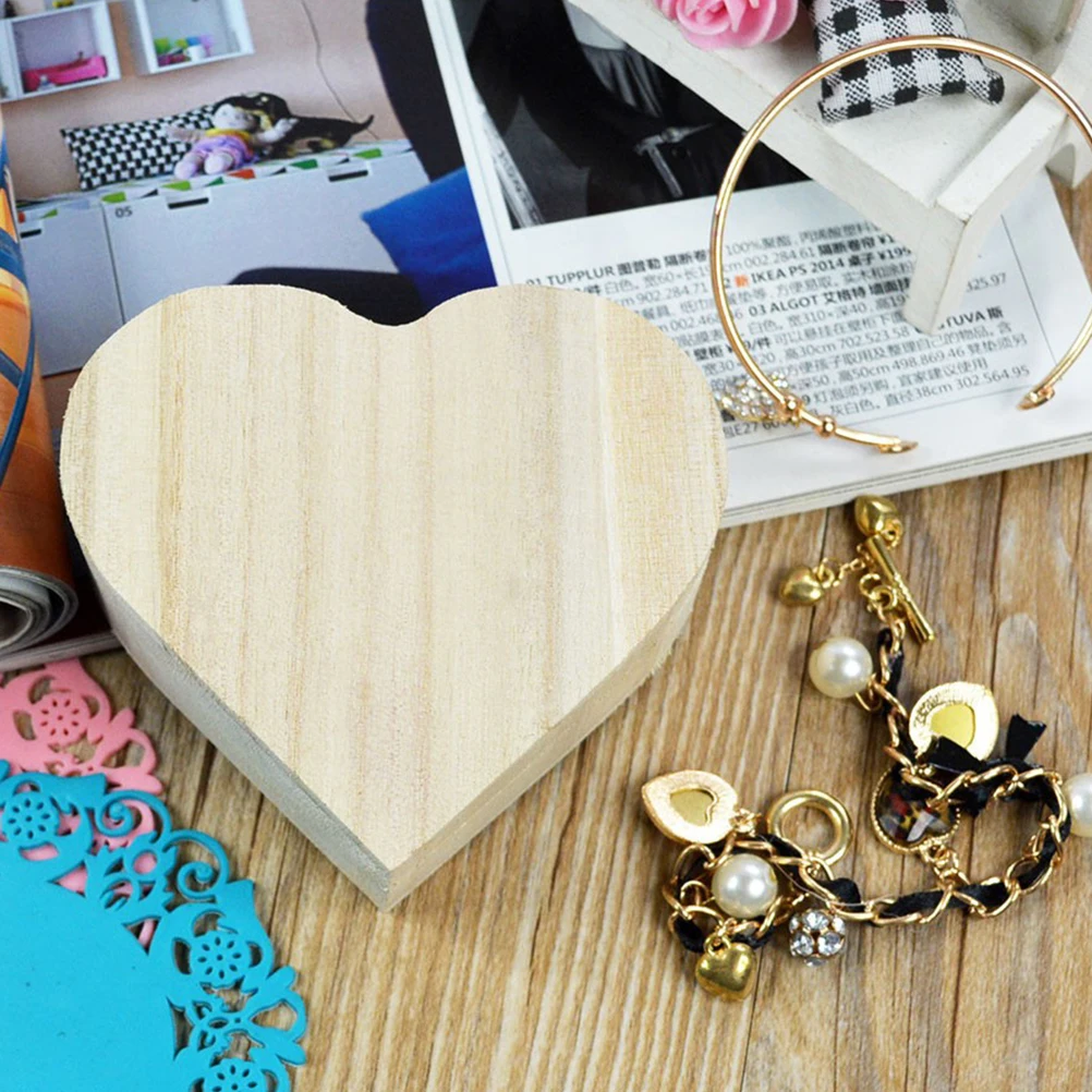 

Heart Shape Wooden Box Jewelry Storage Containers Gift Wrapping Boxes Valentine Day Birthdays Bracelet Display Mini Storage