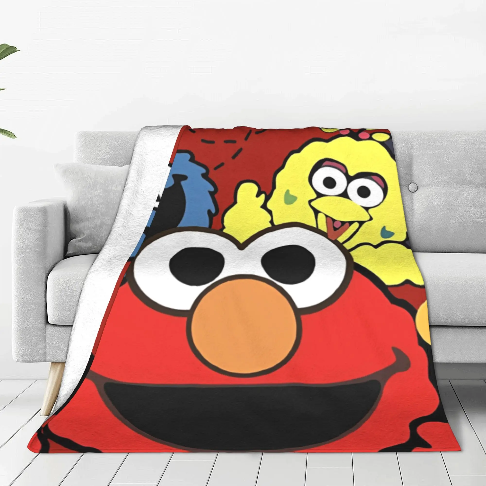 Sesame Streets Elmo Cookie Monster Fleece Throw Blankets 80s Cartoon Blankets for Home Bedroom Lightweight Quilt Breathable