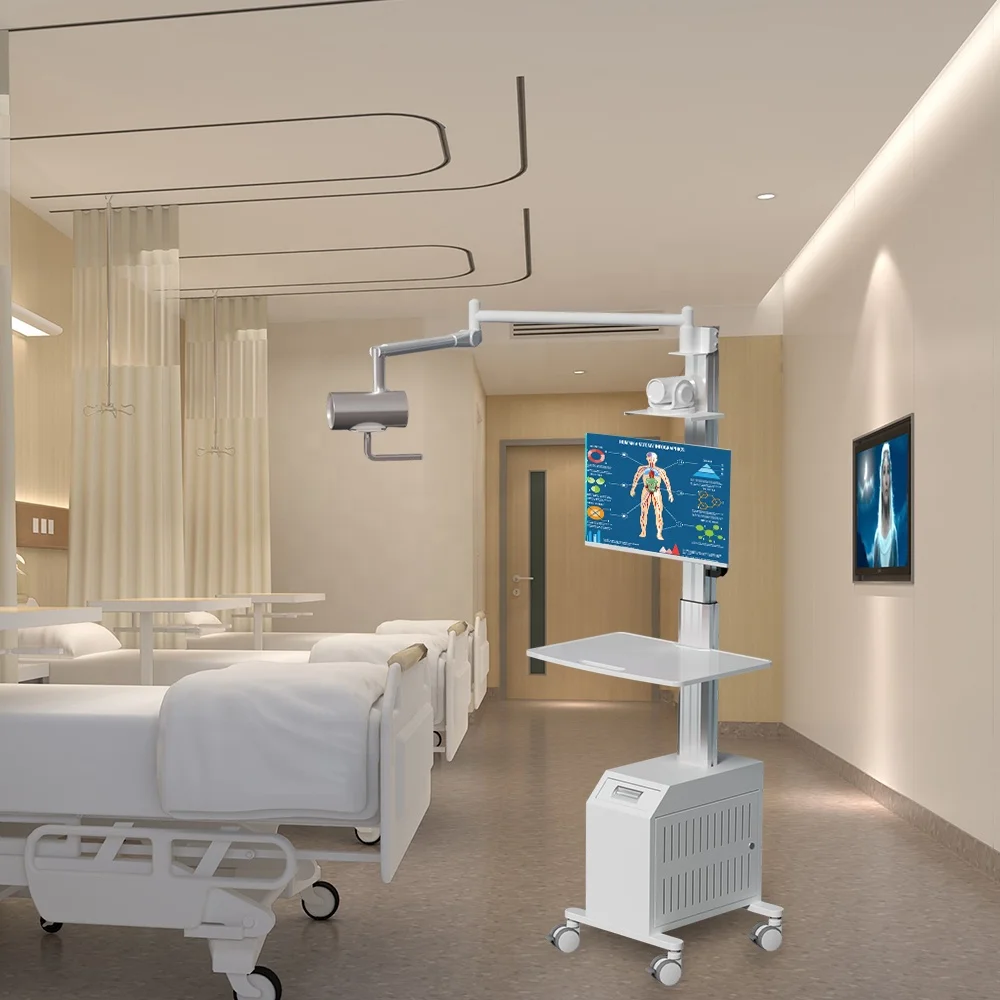 Medical Devive Cart Adjustable Height Hospital Medical Mobile Cart Trolley Recording And Teaching Cart With Computer Host Box