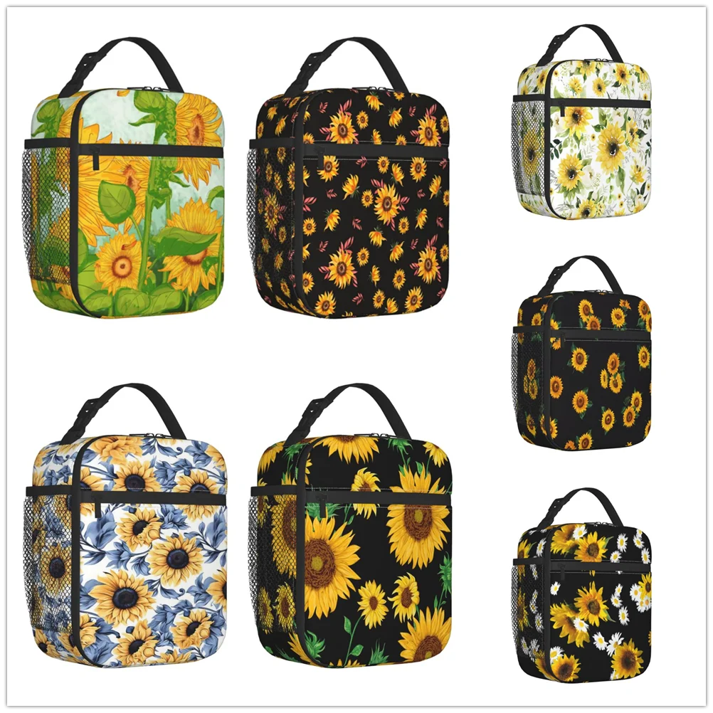 

Sunflower flowers retro Lunch bag thickened insulated bento bag is suitable for office students men women food insulated bag