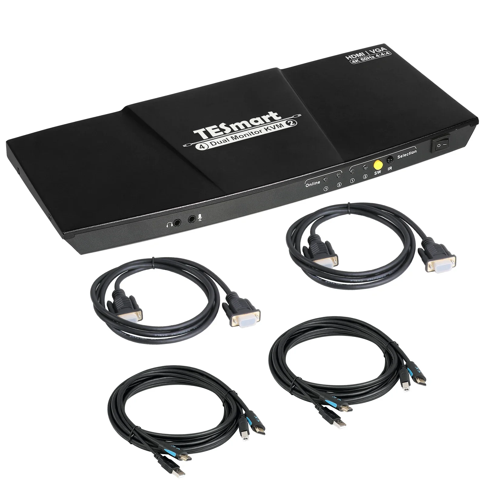 Super Quality 4x2 Dual Monitor KVM Switcher 4k 60Hz With IR USB2.0 L/R Audio Out 4 In 2 Out KVM Matrix Switch