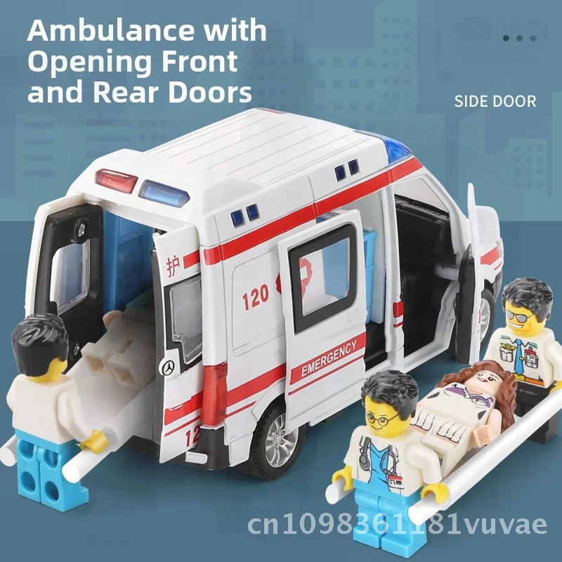 Legering politieautomodel met meerdere deuren en geluid en licht Simulatie voor kinderen Reddingsspeelgoedautoornament Trekfunctie aan