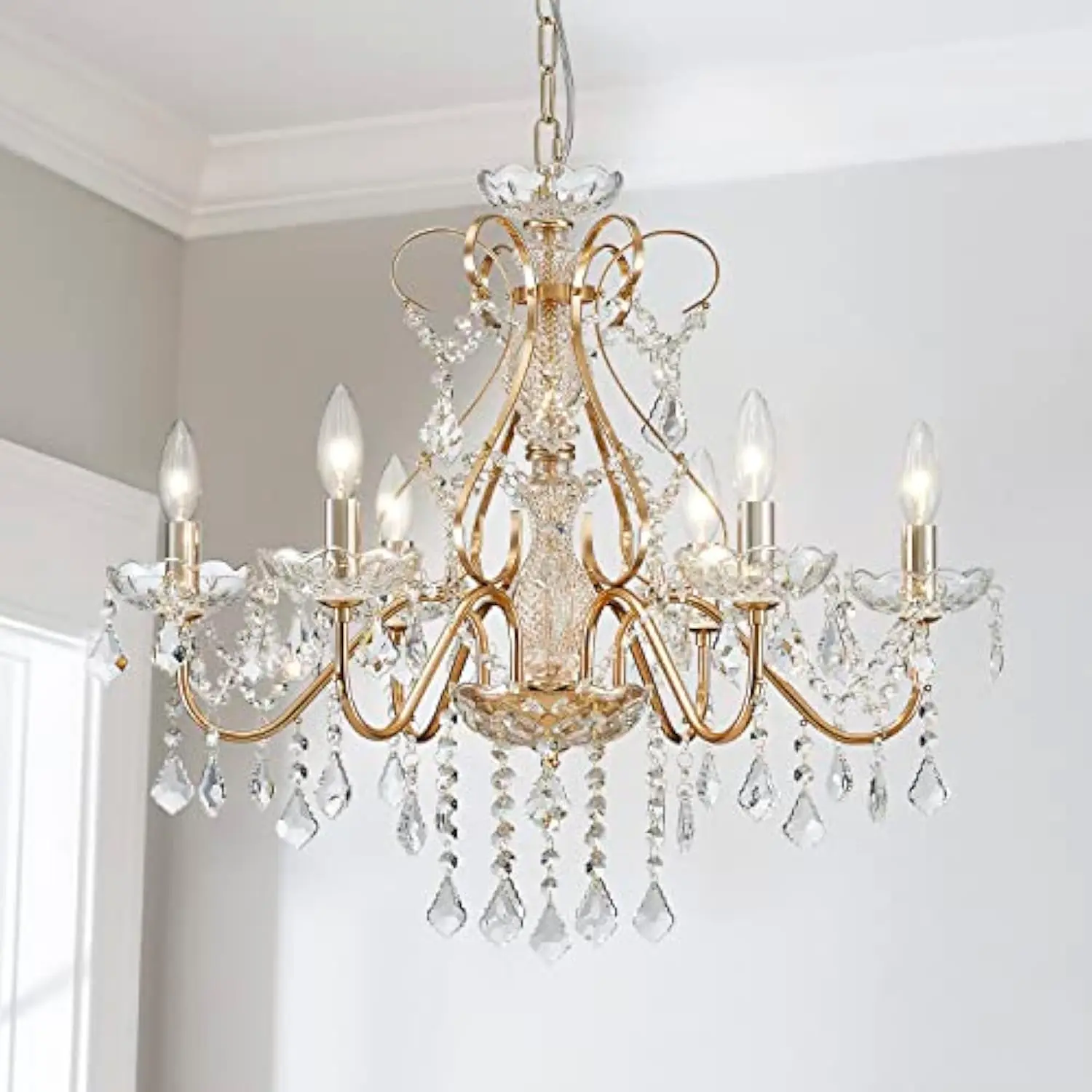

Saint Mossi 6 Light Crystal Chandelier Light Fixture Modern Chandelier Crystal Lighting, French Gold Crystal Raindrop Chandelie