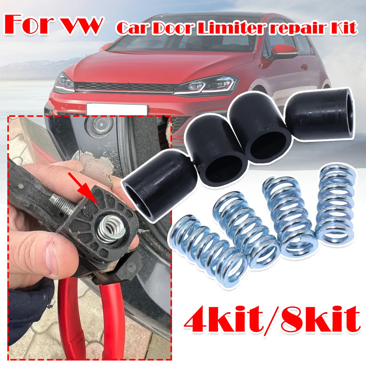 

4kit For VW JETTA VI AMAROK POLO V GOLF VII TIGUAN Audi Q3New Door Check Strap Limiter Repair Kit Stopper Damping Spring Clips