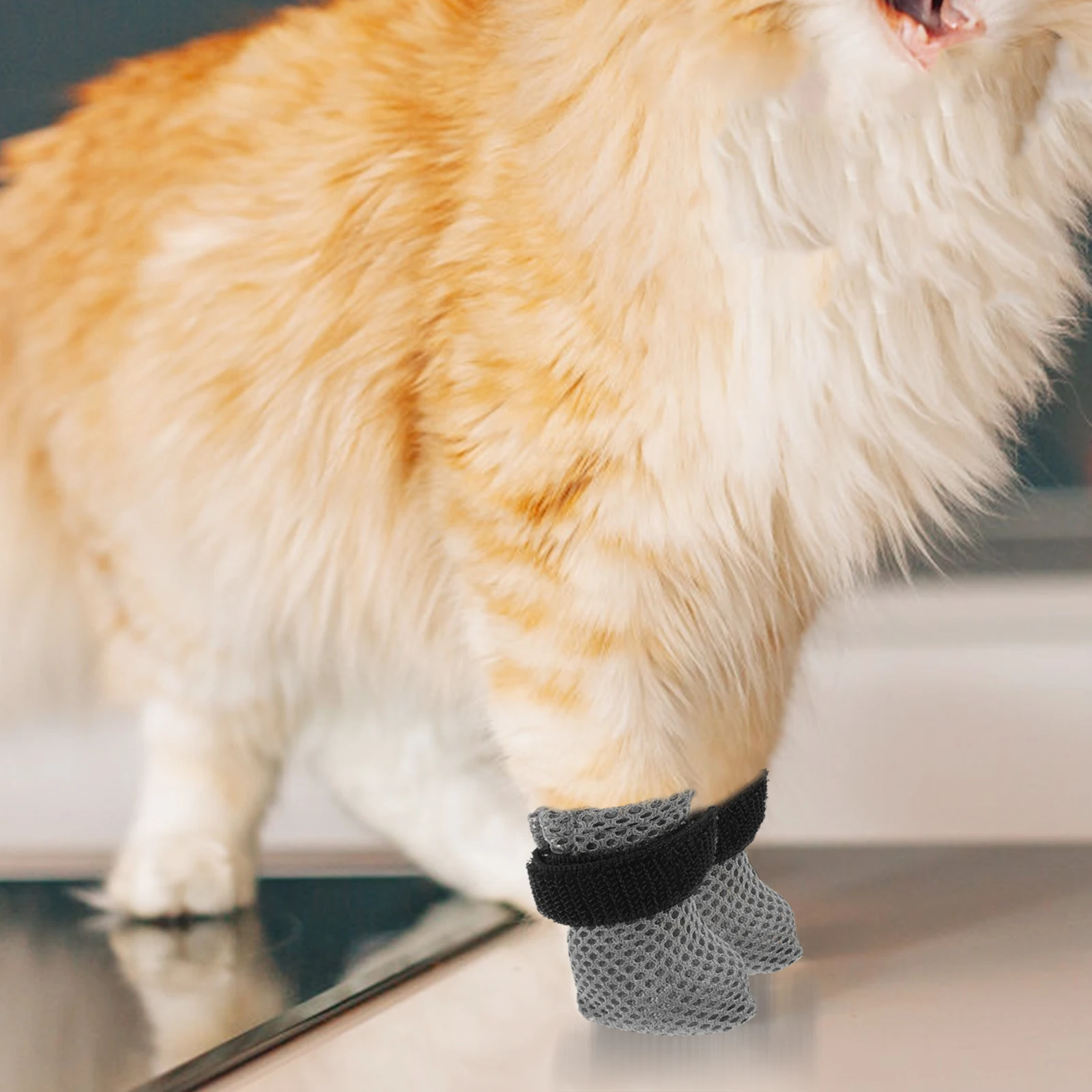 

4Pcs Cat Shoes Anti Scratch Adjustable Breathable Non Slip Cat Boots Paw Protectors for Bathing Nail Trimming Indoor Pet Care