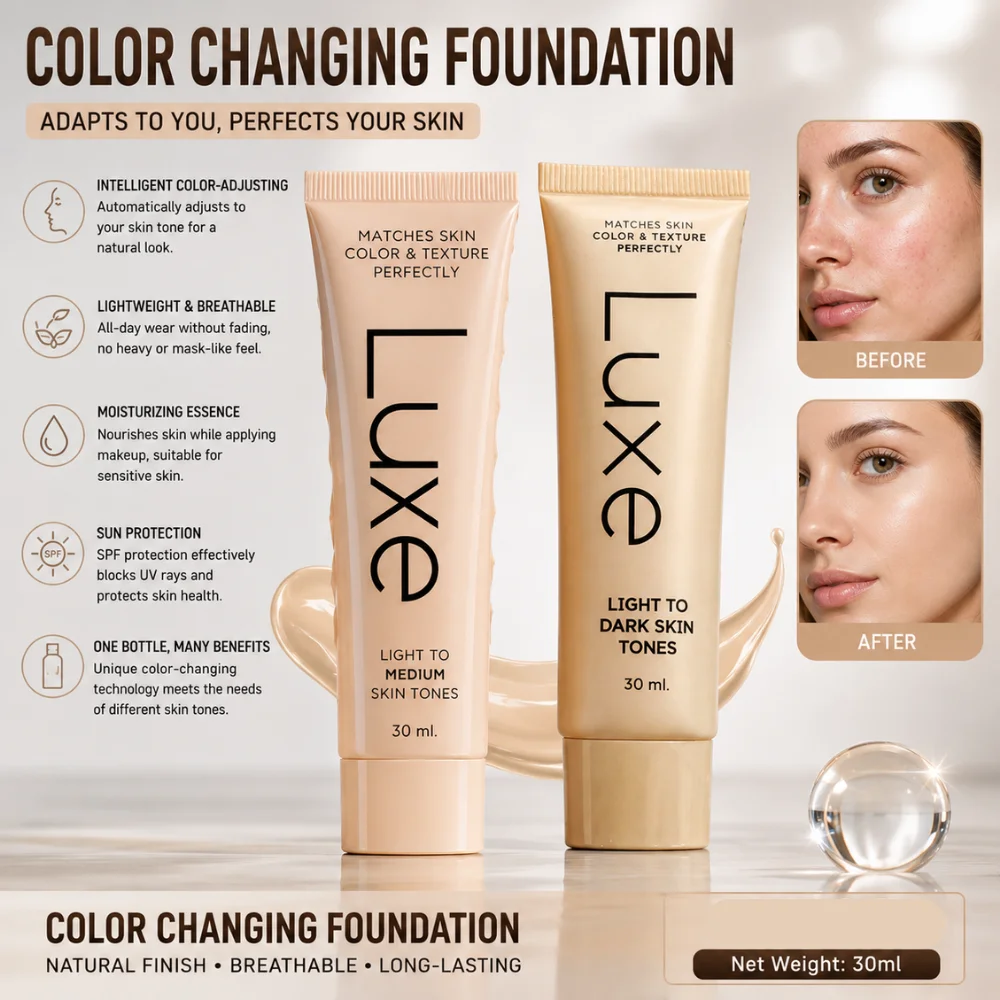 30ml Luxe Color Adjusting Foundation Lightweight Hydrating SPF Face Makeup Skin Tone Matching for Sensitive Skin Daily Use