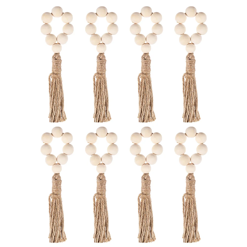 

8pcs Wooden Bead Napkin Rings Simple Natural Home Decor Dining Table Birthday Party Wedding Accessories Handmade Buckle Kitchen
