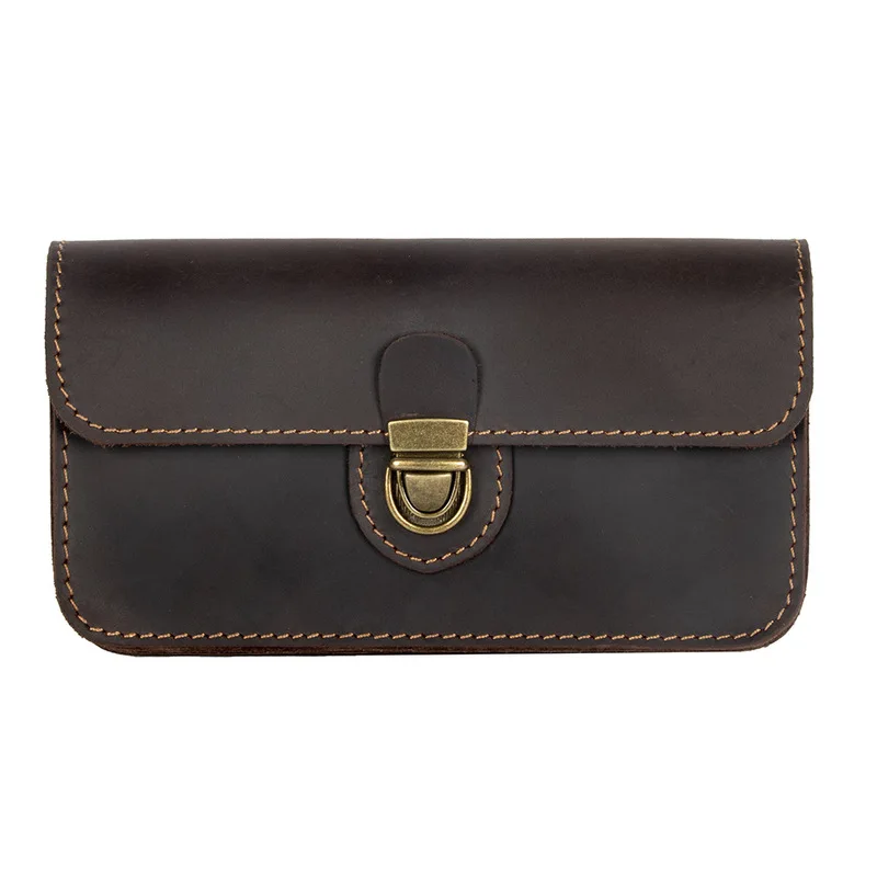 New model Leather mobile phone wallet - double-layer horizontal style - pure cowhide retro bag - construction site work bag