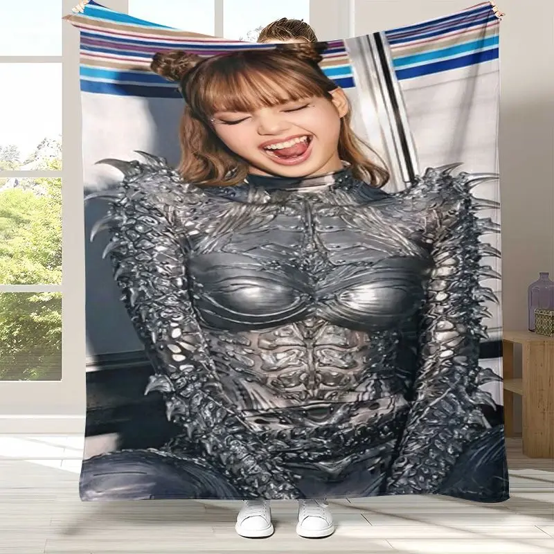Korean Idol L-Lisa Rockstar Solo Kiss Me Flannel Blanket,Cozy Warm Throw Blanket for Bed,Sofa,Living Room,Camping,Home Decor