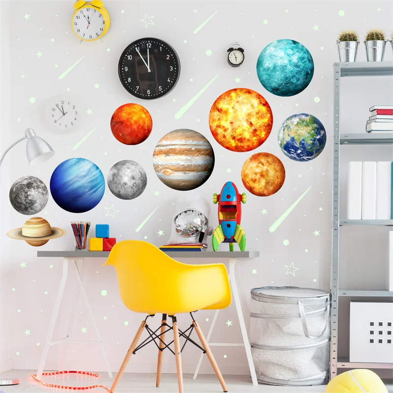 Glow in The Dark Solar System Wall Decals Planets Stars Stickers for Ceiling Nursery Luminous Earth Bedroom Kids Room Glowing