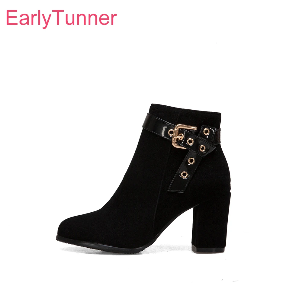 

Brand New Fashion Flock Black Women Riding Ankle Boots Sexy Lady Combat Shoes 3 inch Heels EP29 Plus Big Size 33 11 43 52