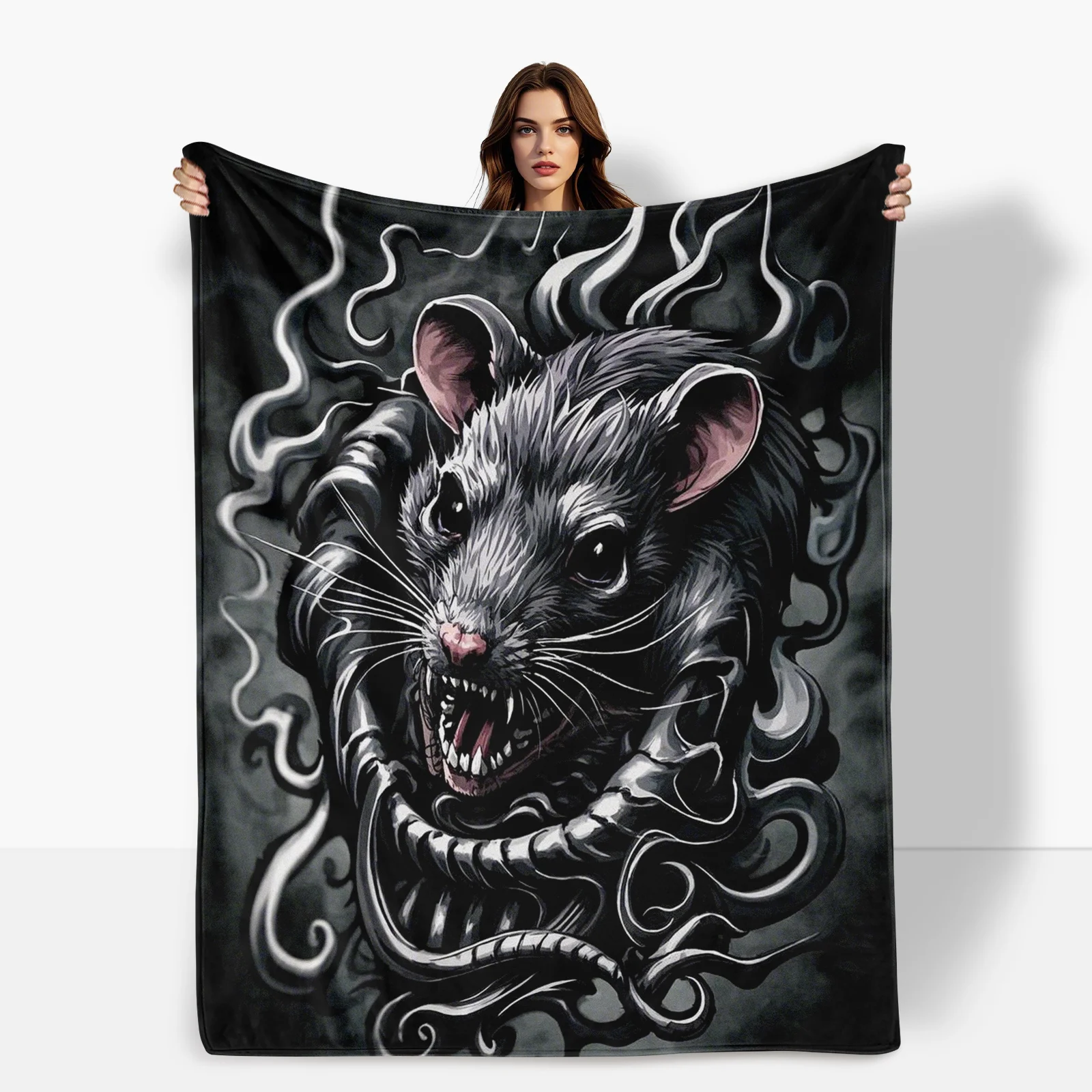 Dark Mouse With Flames And Smoke Blanket For Intense Themed Home Decor And Dramatic Style Statement Aesthetic Enhancement