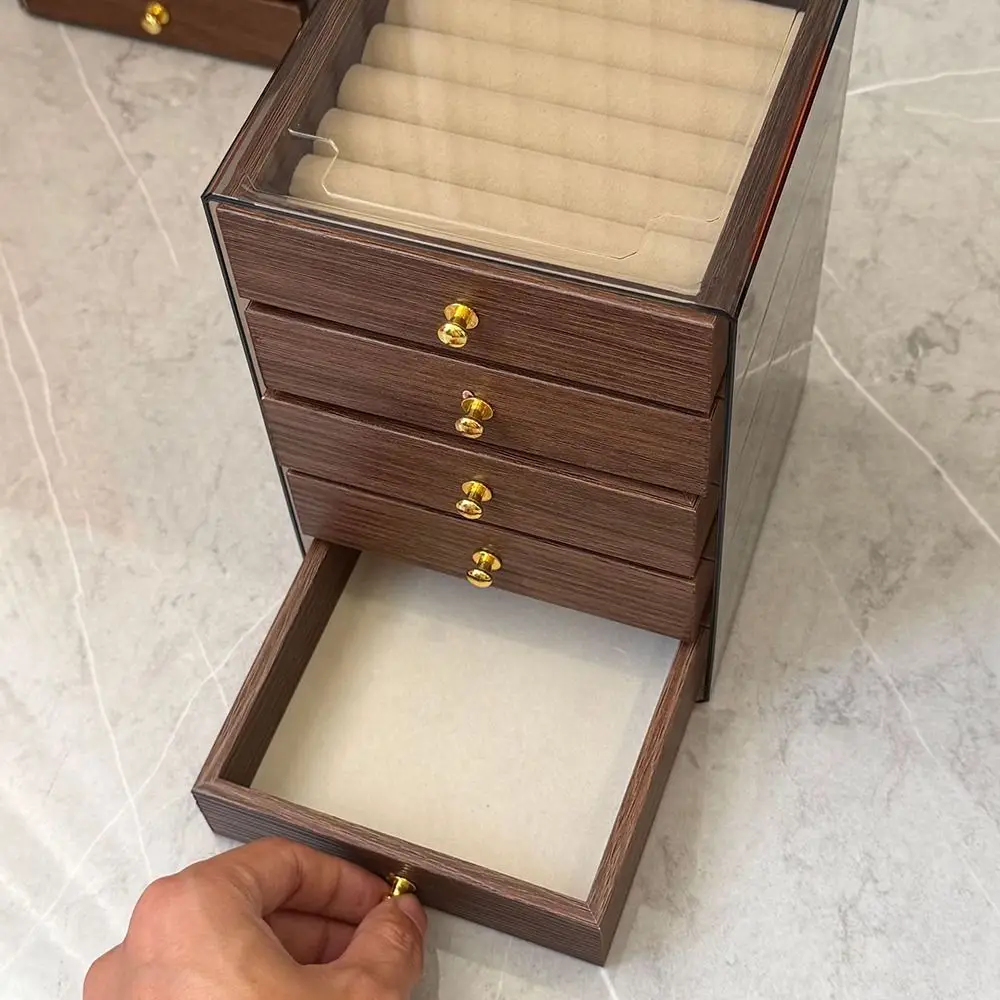 

Large Capacity Jewelry Storage Box 3/5 Layers Dust-proof Wooden Walnut Grain Jewelry Box Detachable Layers Simple