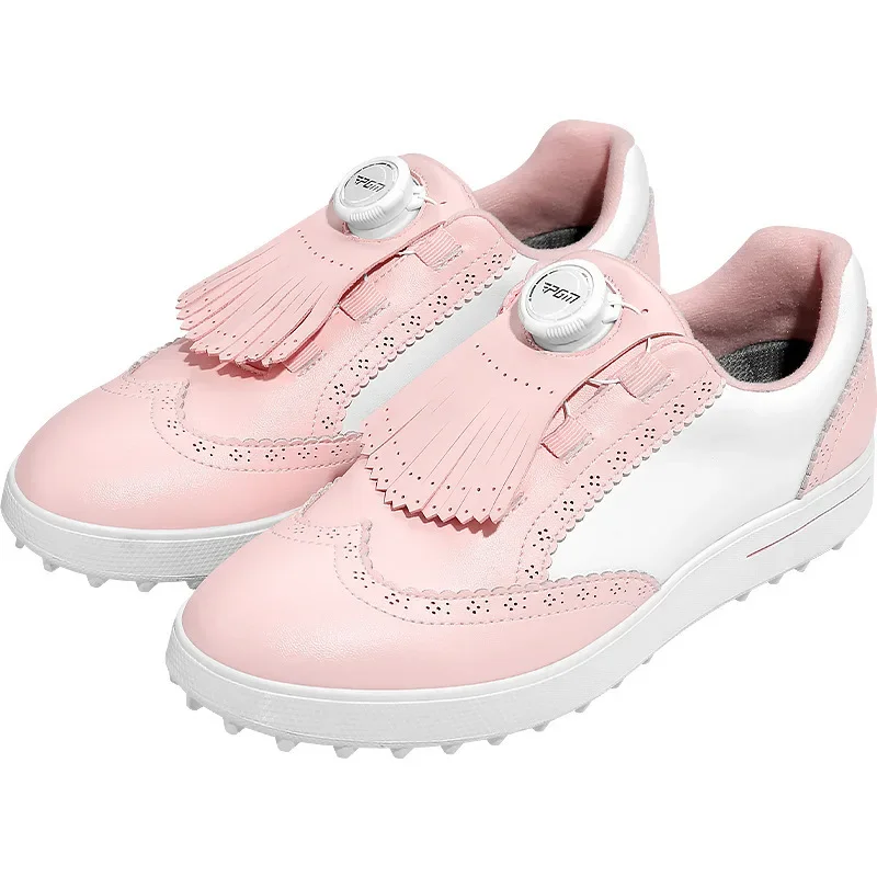 PGM zapatos de golf impermeables para mujer, microfibra antideslizante, perilla de pinchos, cordones de zapatos de golf ligeros, estilo retro británico