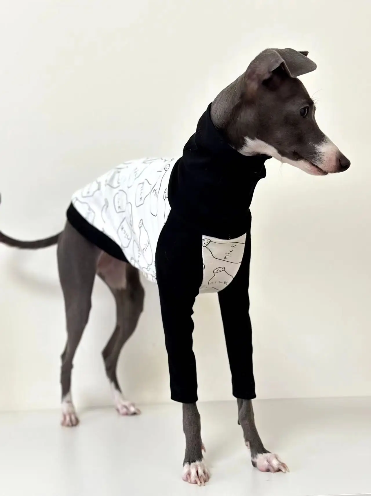 High Collar Printed Stitching Cotton Dog Clothes, Italian Greyhound, Long Sleeve, Whippet Dog Clothes, Autumn