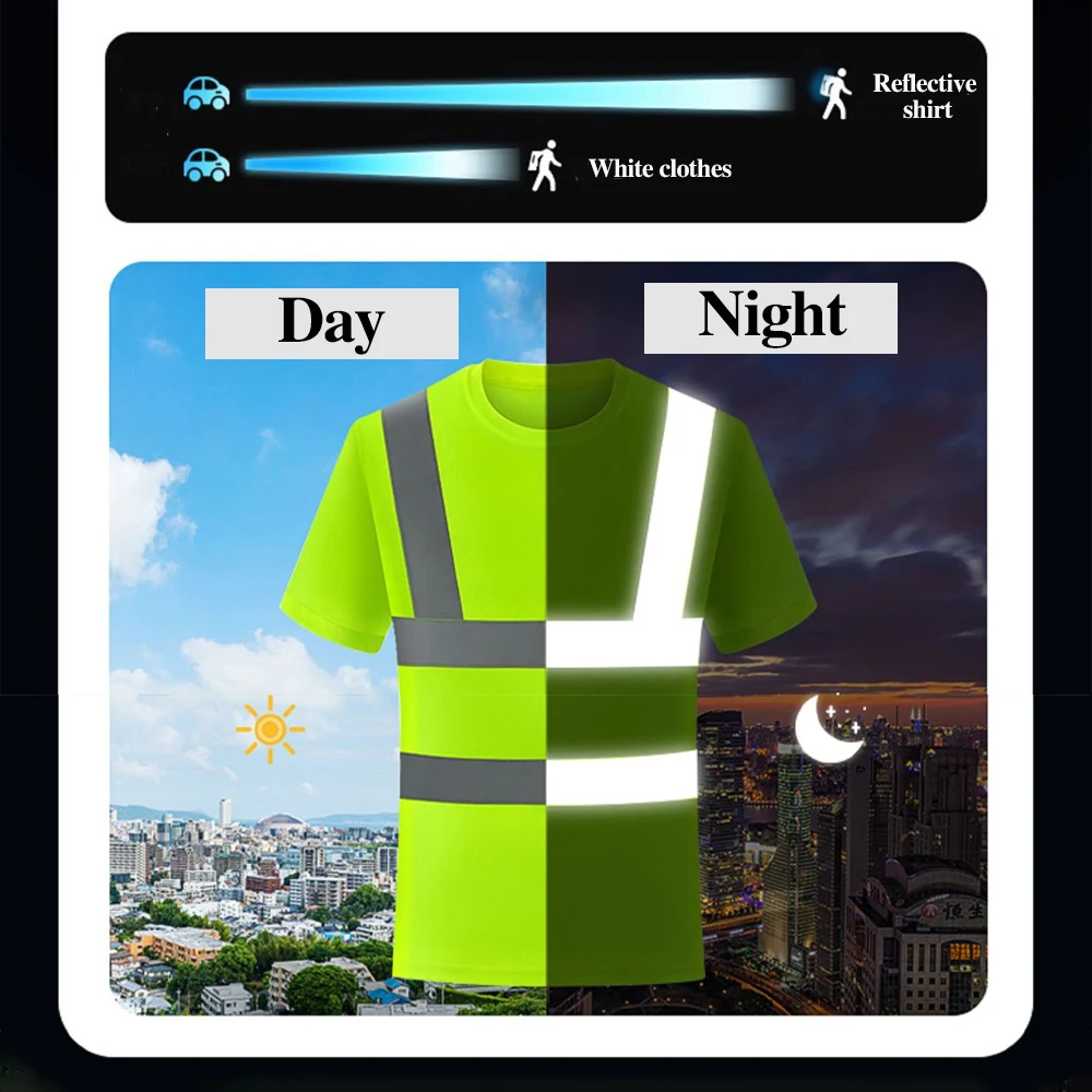 Safety T-Shirt Fluorescent Yellow High Visibility Working Clothes Hi Vis Shirt Quick Dry Construction Work Wear