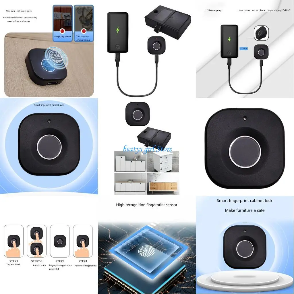 

C7AB Biometric Fingerprints Lock 10 Count Capacity Childproof Lock Drawer Lock