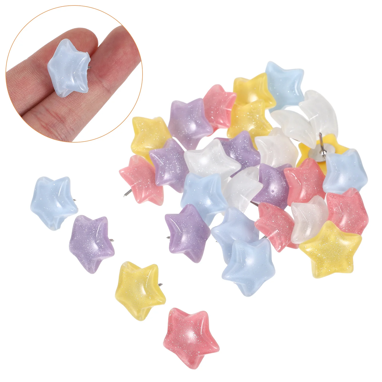 

30Pcs Colorful Star Thumbtacks Resin Metal Tacks for Cork Board Bulletin Board Wall Mounting Safe Finger Protection Office