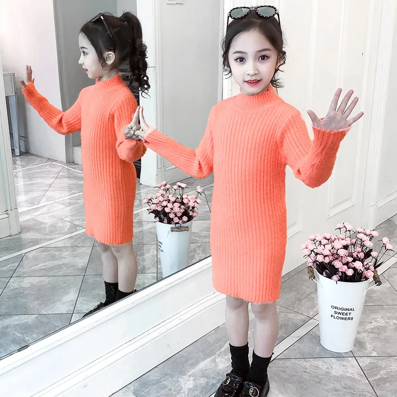 5 Colors Knitted Sweater Dress For Girls 2022 New Fashion Korean Long Style Sweater Spring Autumn Winter Wool Children Clothing