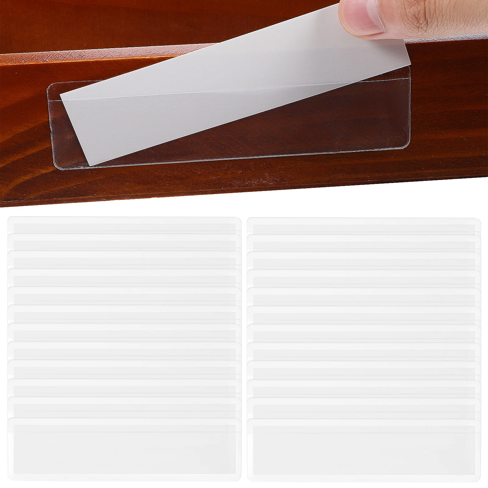 1 Set Clear Adhesive Label Holders With Paper Inserts For Storage Bins File Cabinets Office Study Organization Label Pockets