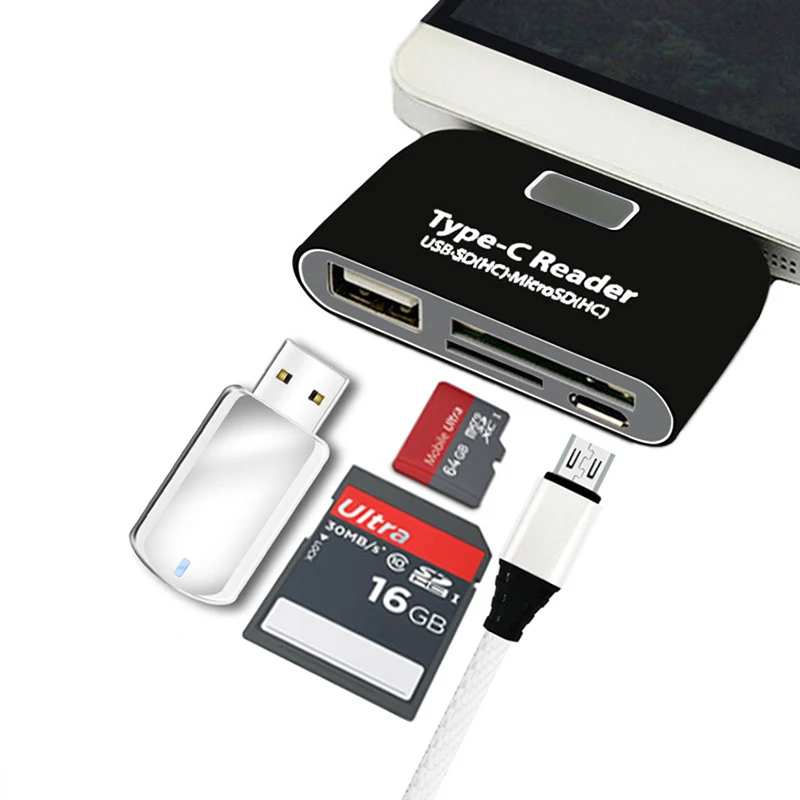 Multifunctional 4 In 1 Type C TF/SD Card Reader Universal USB 3.1 With Micro USB Charge Port TF Micro SD Adapter
