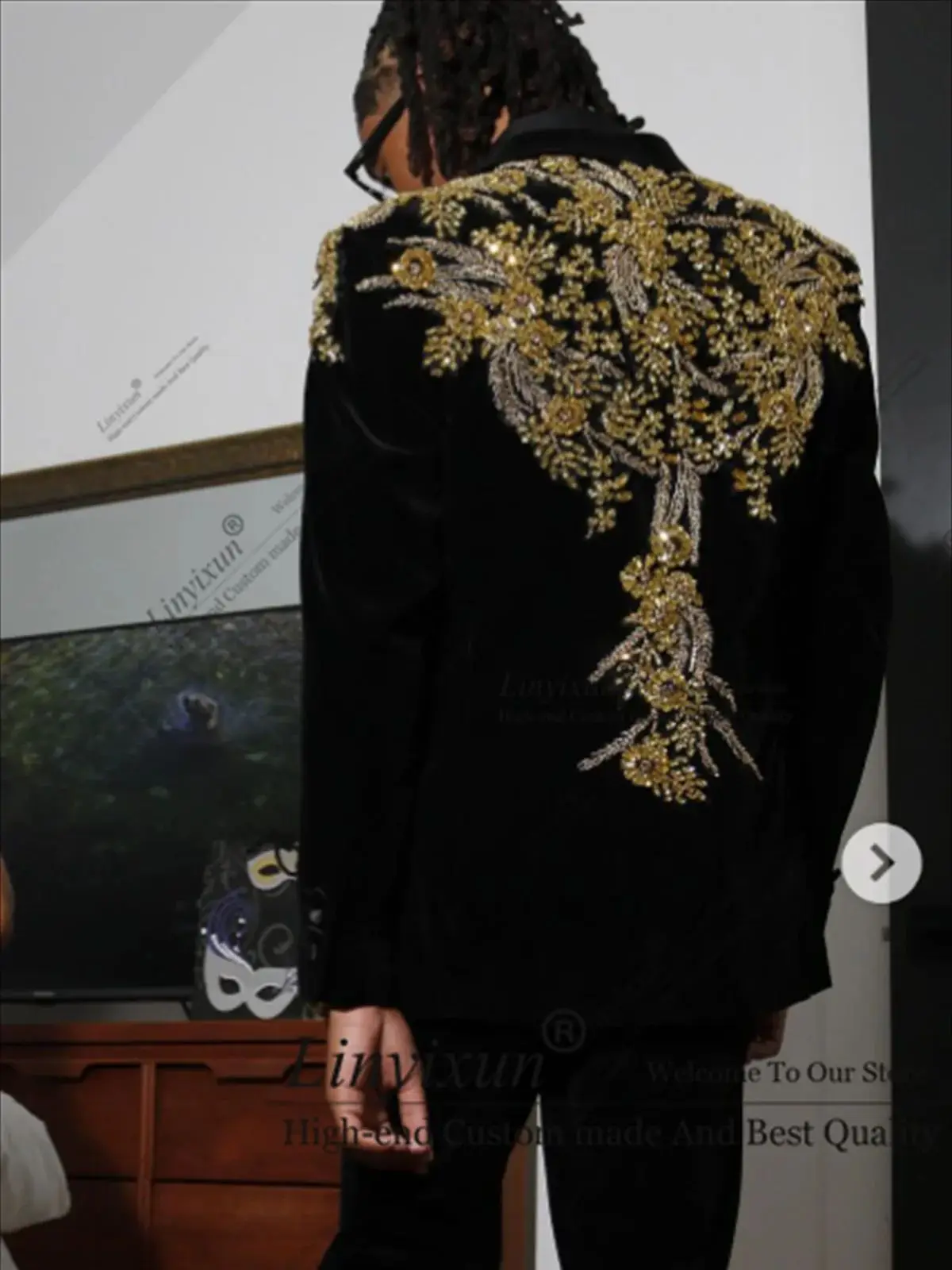 

Luxury Beaded Diamond Men Suits 2 Pieces Sets Wedding Groom Tuxedo Slim Shiny Velvet Male Prom Blazer Customized Costume Homme