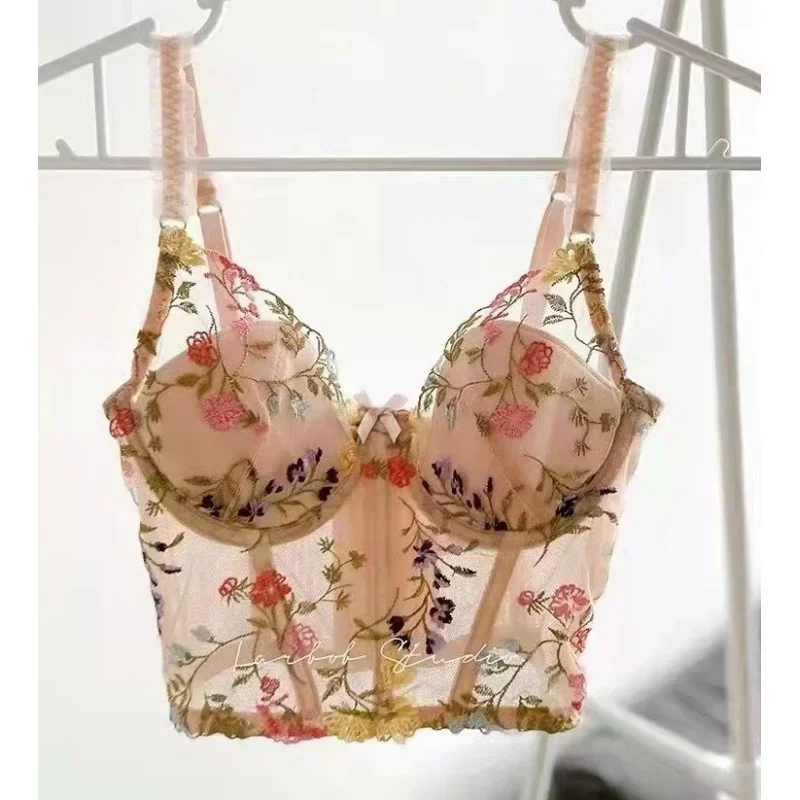 Kalapaopao French Sexy Retro Lingerie Women'S Thin Floral Embroidered Underwire Bra