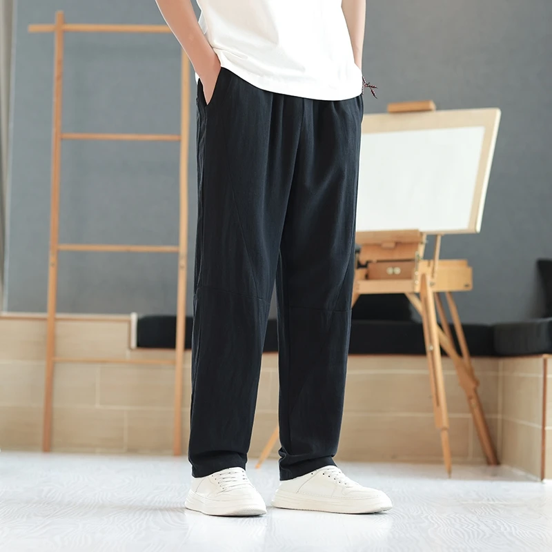 Streetwear Casual Men Pants Vintage Cotton Linen Baggy Trousers Male Elastic Waist Jogger Harlan Pants Men Large Size 5XL