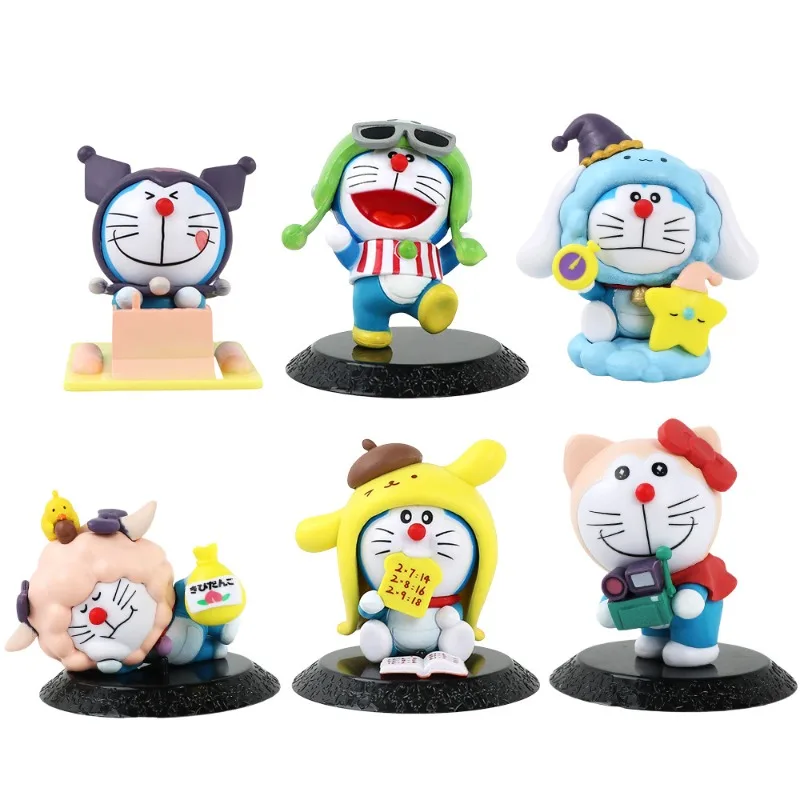 Figurka anime Tide Play Doraemon, Jingle Cat, seria Sanrio w przebraniu, urocza dekoracja na biurko, ozdoba.