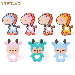 TYRY.HU-Baby Animal Silicone Teethers, BPA Free Teething Product Acessórios, Baby Chupeta Chains, Elk, Girafa, 1Pc