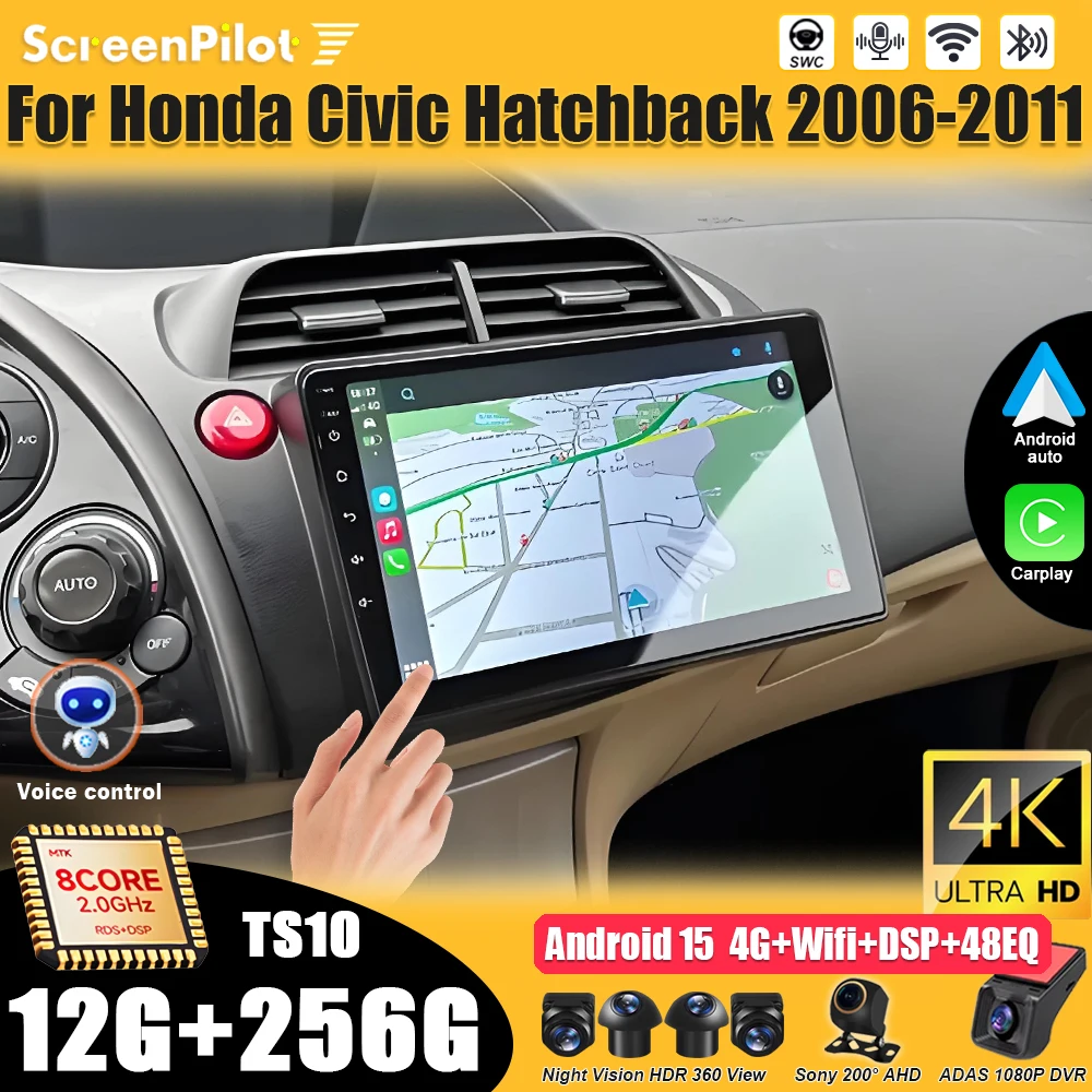 

Android 16 For Honda Civic Hatchback 2006-2011 Car Radio Stereo Head Unit GPS Navigation Bluetooth Intelligent System 8 Core