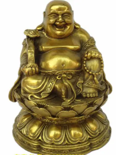 

China Very Good Brass Maitreya Buddha Statue Sit The Lotus