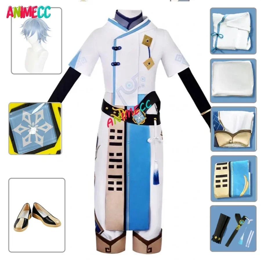 Animecc auf Lager Chongyun Genshin Impact Cosplay Kostüm Perücke Uniform Outfit Cosplay Chun Yun Halloween Party Phantasie für Männer Frauen