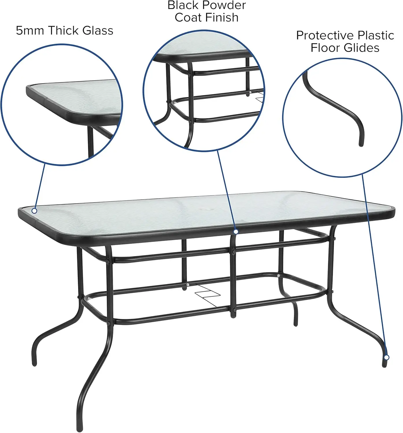 Lila 7-delige Glazen Terrastafel En Stoelen Set, Buitenterras Eetset Met Rechthoekige Tafel En 6 Lattenrug Terrasstoelen