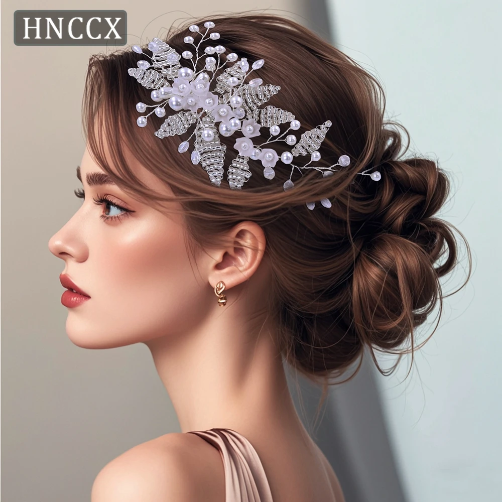 HNCCX Bride Flower Hair Comb Silver Color Headpieces Handmade Beaded Headband Wedding Hair Accessories Women Side Comb CP135