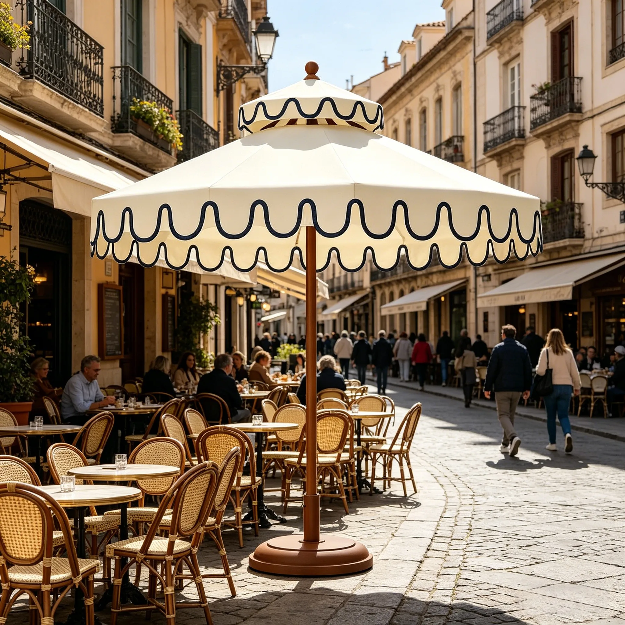 #Luxury French Style 9ft Scalloped Valance Patio Umbrella Windproof Double Top Garden Sunshade for Beach Club Resort Use