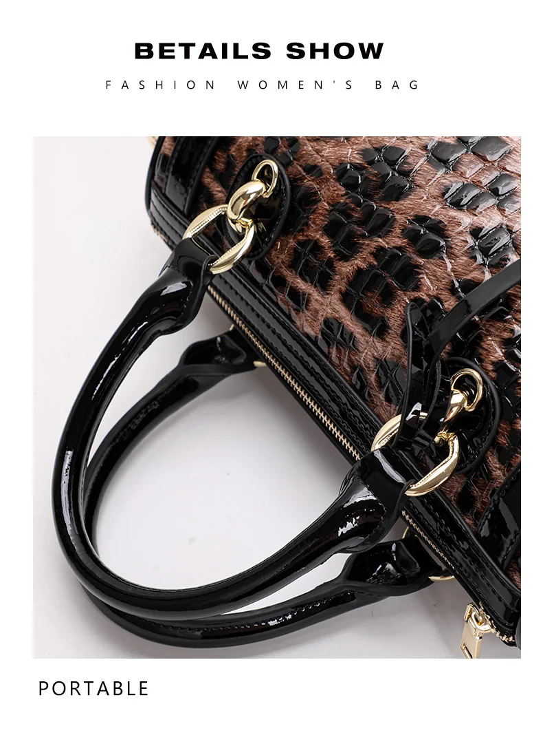 Echte Leder-Damentasche mit Leopardenmuster 2026 Neuer Stil, Strukturierte Rindsleder-Handtasche, Große Kapazität Schulter- & Umhängetasche – Detail 15