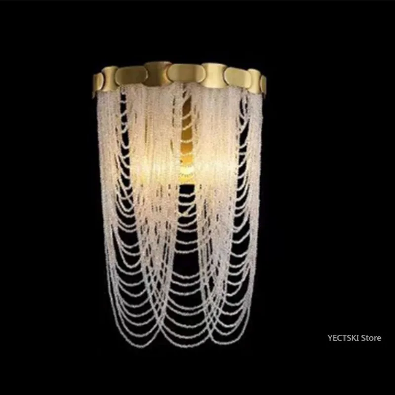 Light luxury crystal tassel wall lamp, bedside, hallway, living room, background wall, TV, wall lamp