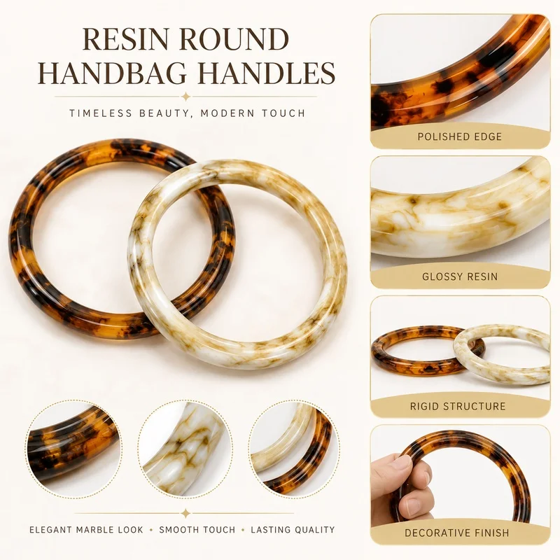 2Pcs 10cm Resin Round Bag Handle O Ring Purse Grip for Crochet Woven Straw Handbag Replacement Decorative Tote Craft Accessory