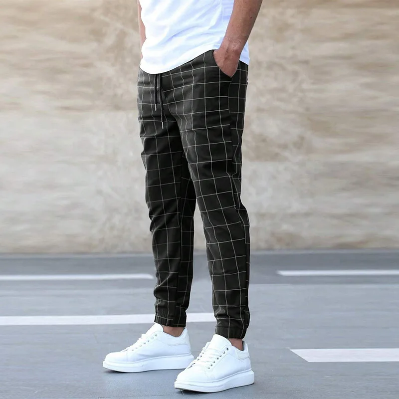 2023 New European and American Street Trendy Pants Checkered Casual Pants Fashion Men's Casual Pants Rope clothing   YSS2-5