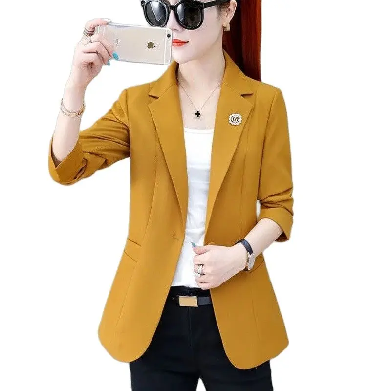 

2023 New Spring Women's Blazer Coat Single Button Suit Outwear Lady Office Wear Blazers Lining Jacket Femme Short Tops Outcoat