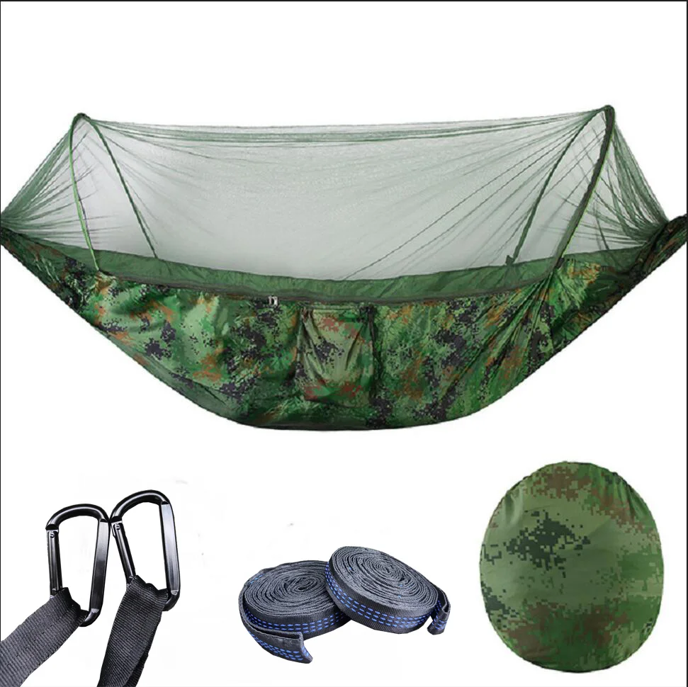 Imagem -03 - Hammock com Anti-mosquito ao ar Livre Duplo Náilon Parachute Pano Acampamento Rede Mosquiteira Rápida Aberta Rede de Controle de Rede 290*140